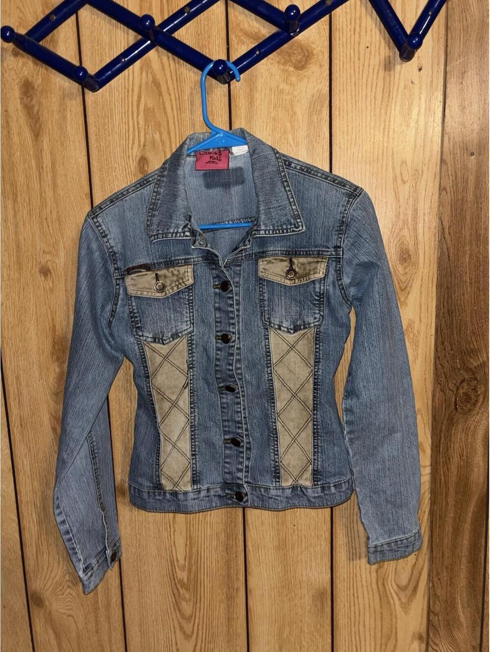 Carol’s Kids Girls Denim Jacket L 10-12 Blue Jean Contrast Panels Cotton